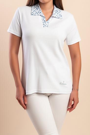 Baumwoll-T-Shirt mit Kragen, weiß