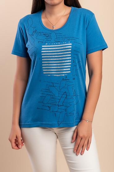 Baumwoll-T-Shirt mit Aufdruck, blau