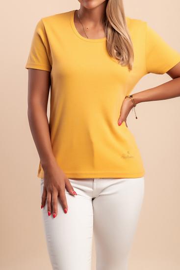 Baumwoll-T-Shirt mit Rundhalsausschnitt, gelb