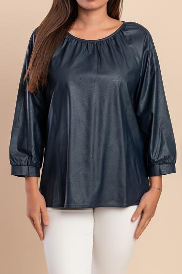 Bluse aus Kunstleder, Dunkelblau
