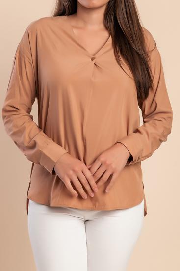 Bluse mit "V"-Ausschnitt, camel
