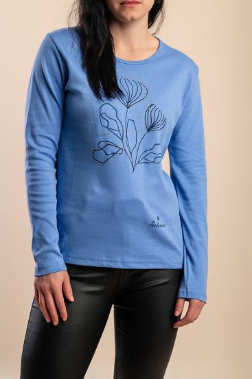Baumwoll-Top mit Print, blau