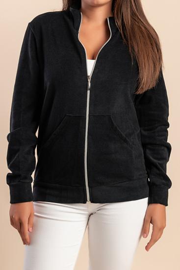 Baumwolljacke mit Reißverschluss und langen Ärmeln, schwarz