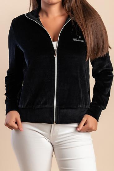 Baumwoll-Zip-Up-Jacke Imitat Samt, schwarz