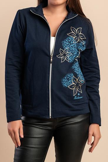 Baumwolljacke mit Reißverschluss, dunkelblau