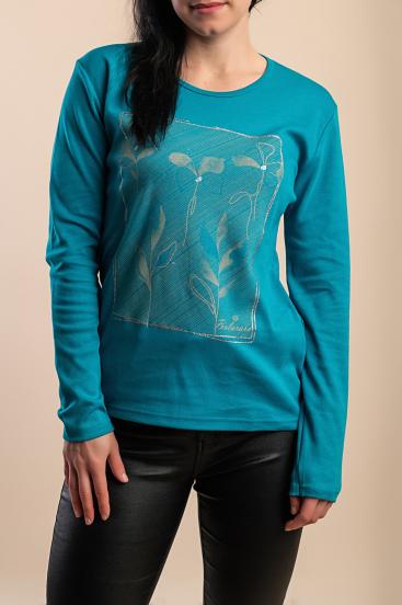 Baumwoll-Top mit Print, türkis