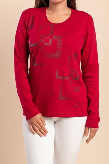 Baumwoll-Top mit Druck, rot
