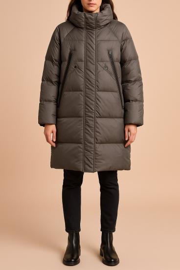 Langer Wintermantel mit großen Taschen, grau
