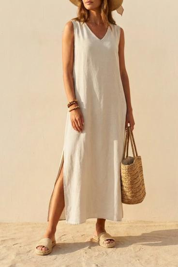Lockeres Viskose-Maxi-Kleid, beige