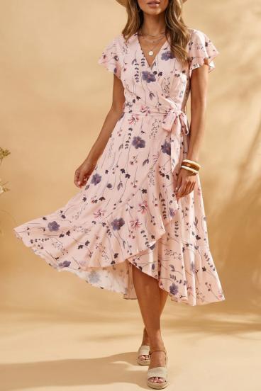 Midikleid mit Blumenmuster, Hellrosa