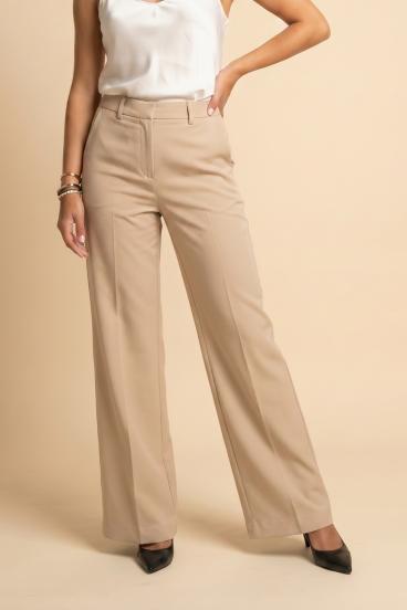 Lange, hoch taillierte Hose, beige
