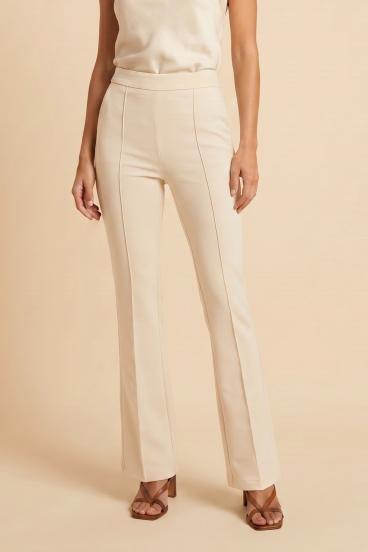 Lange Schlaghosen mit hoher Taille, Creme
