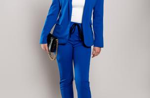 Einfarbiges, elegantes Set aus Hose und Blazer Estrena, blau
