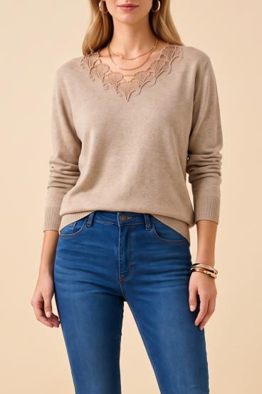 Pullover mit Stickerei, Khaki