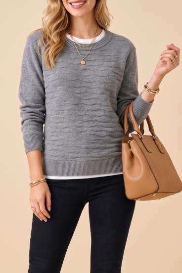 Damen Pullover mit Rundhalsausschnitt, Grau