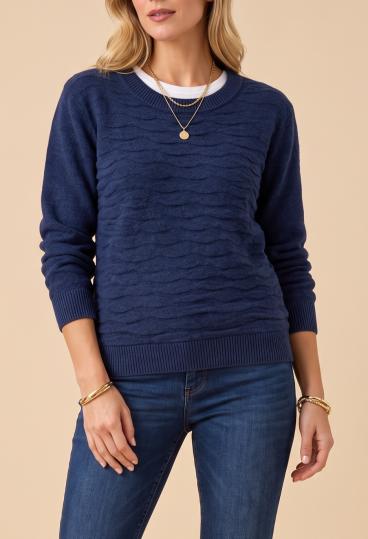 Damen Pullover mit Rundhalsausschnitt, Dunkelblau