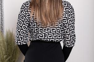 Langarm-Minikleid mit geometrischem Print LENTA, schwarz und weiß