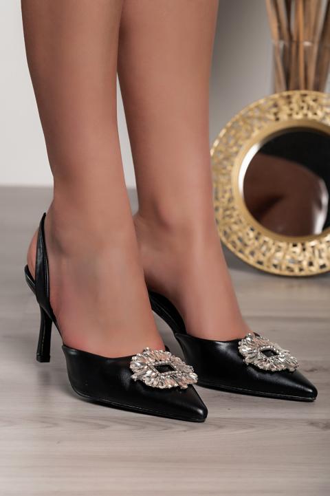 Schuhe mit dekorativer Brosche, schwarz
