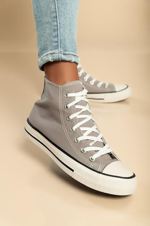 High-Top-Sneaker aus Textil mit Schnürsenkeln, grau