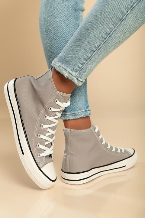 High-Top-Sneaker aus Textil mit Schnürsenkeln, grau
