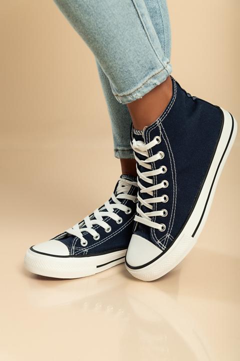 High-Top-Sneaker aus Textil mit Schnürsenkeln, dunkelblau