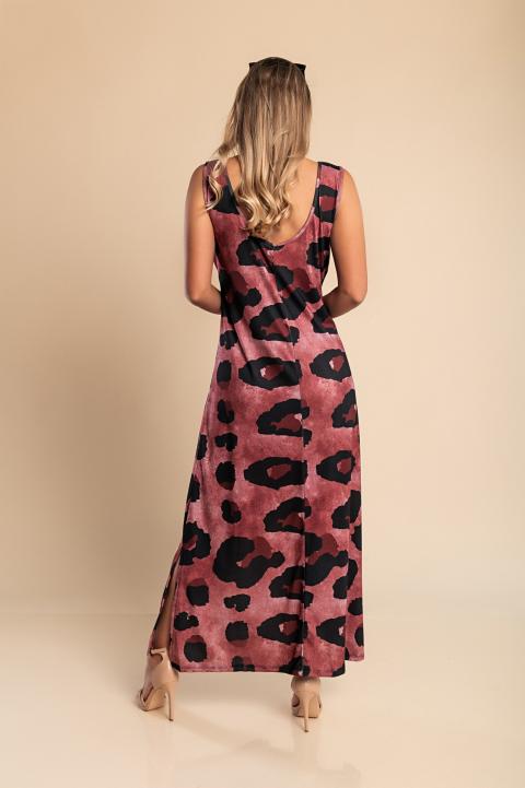 Langes Kleid mit Leopardenmuster, Burgunderrot