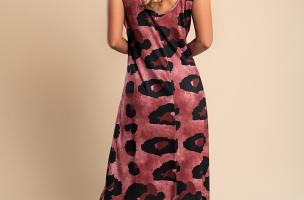 Langes Kleid mit Leopardenmuster, Burgunderrot