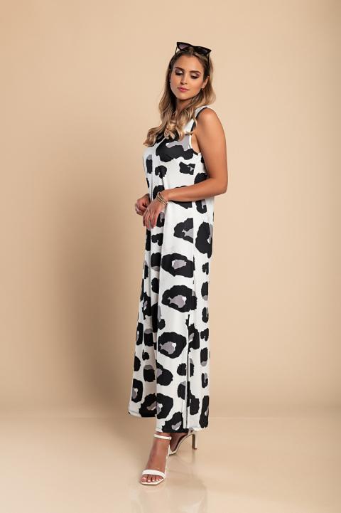 Langes Kleid mit Leopardenmuster, weiß
