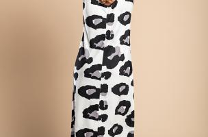 Langes Kleid mit Leopardenmuster, weiß