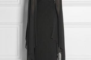 Elegantes langes Kleid mit Engelsflügel-Ärmeln ILEANA, schwarz