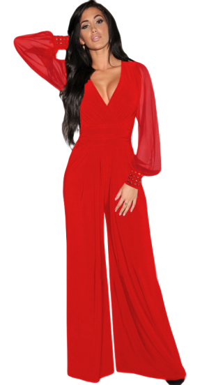 Eleganter Overall mit V-Ausschnitt Georgina, rot
