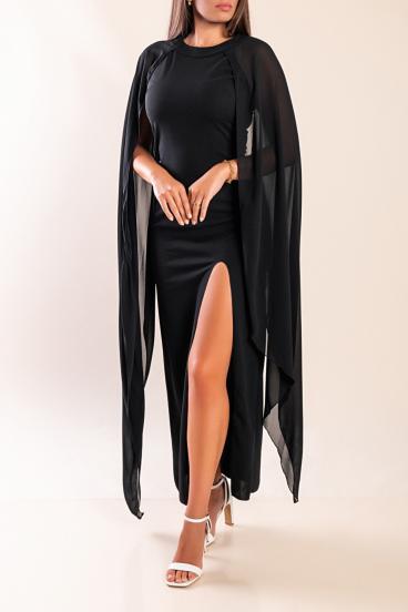 Elegantes langes Kleid mit Engelsflügel-Ärmeln ILEANA, schwarz