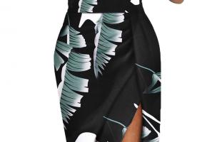 Elegantes, enganliegendes Kurzarmkleid, JUANI, schwarzes mit Muster
