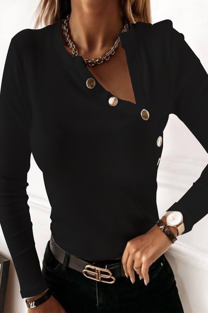 Top mit asymmetrischem Ausschnitt und dekorativen Knöpfen LESCANA, schwarz  --40% | T-Shirts
